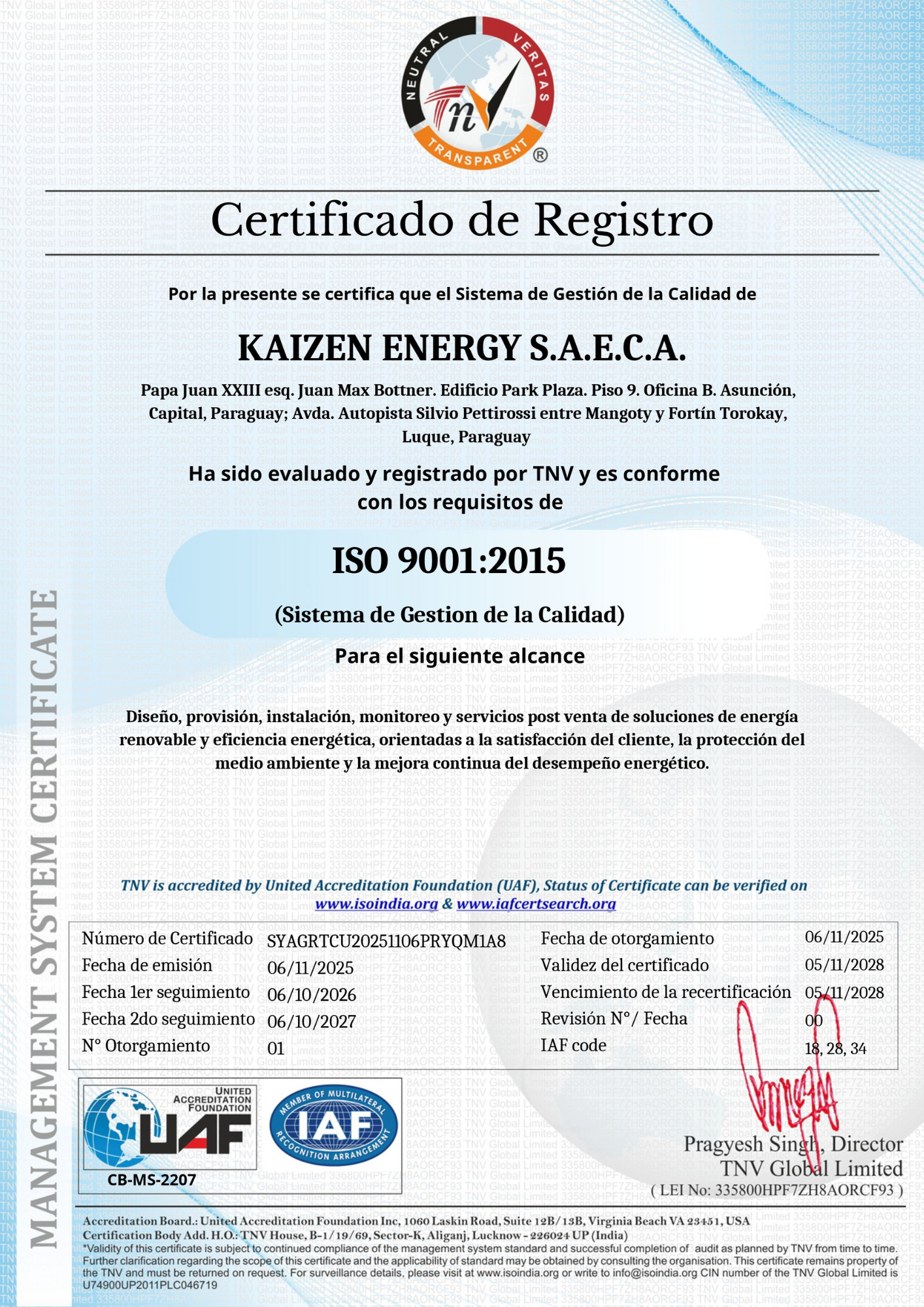 Certificado ISO 9001 en español