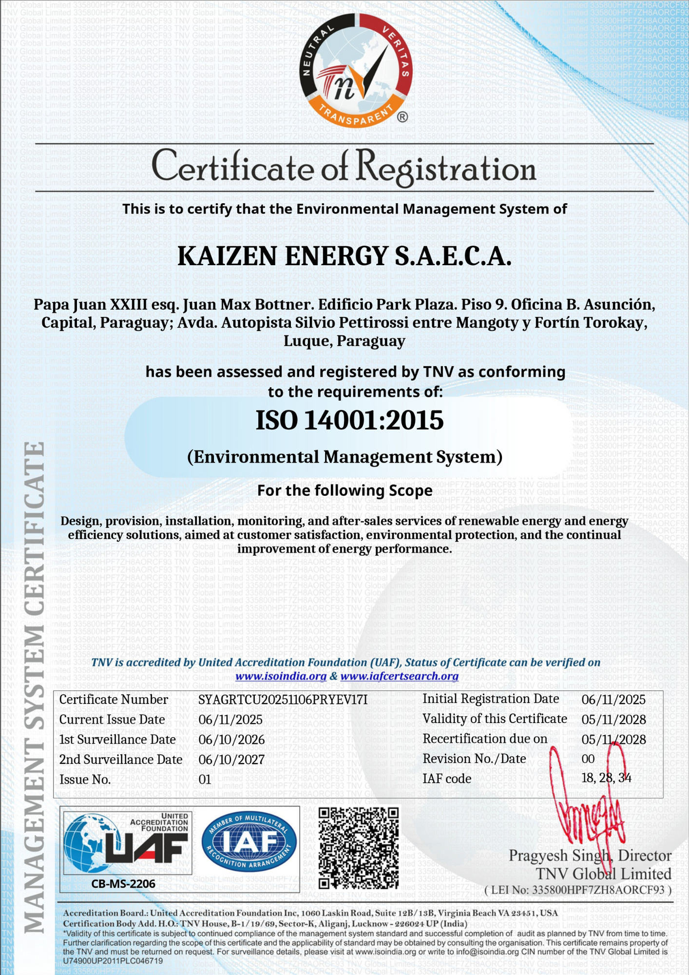 ISO 14001 Certificate in English